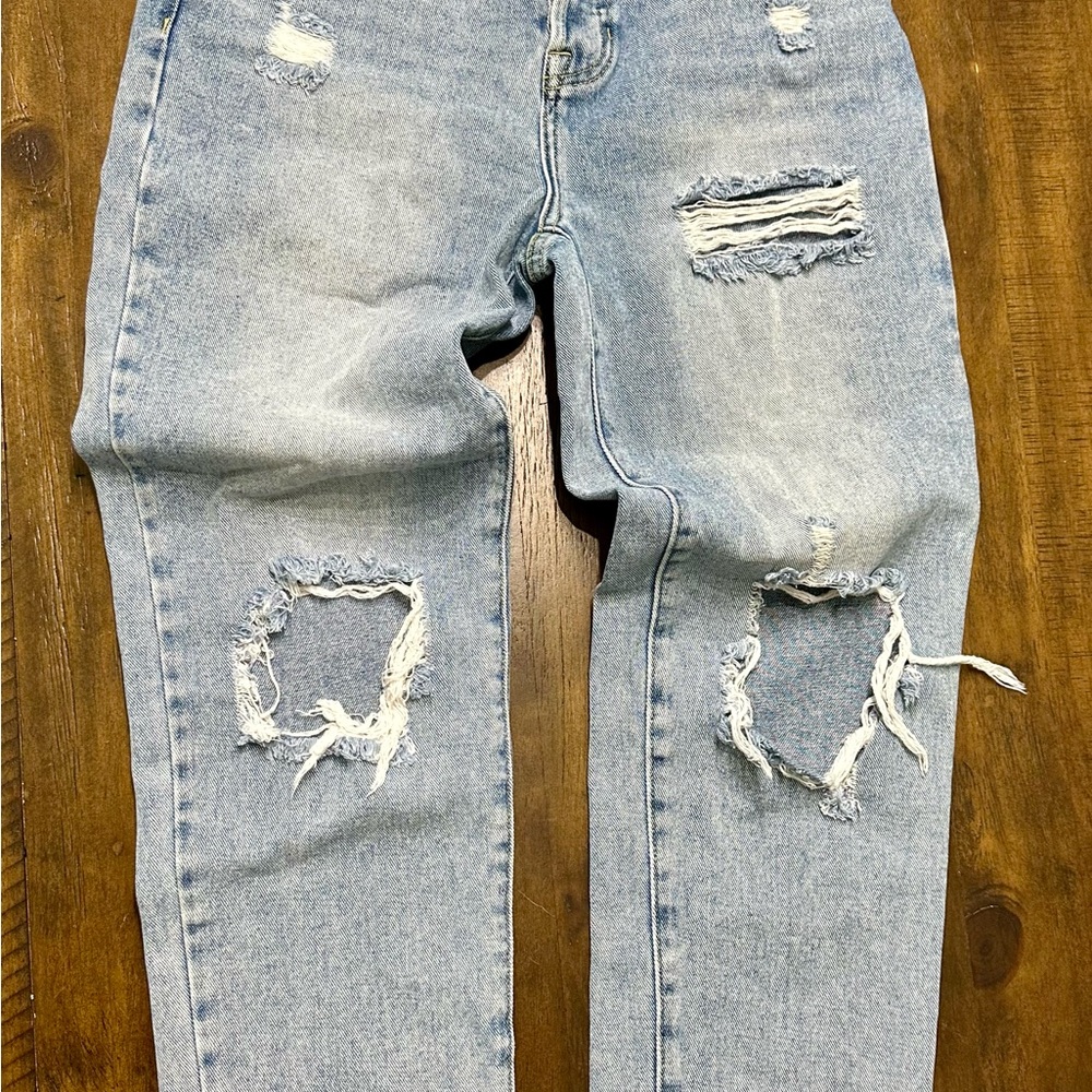 PacSun High Rise‎ Distressed Jeans Raw Hem Light Wash - Picture 4 of 9